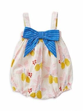 Pink Chicken Angeline Bubble Romper Lemons Cherries 3-6 Months Fruit Print